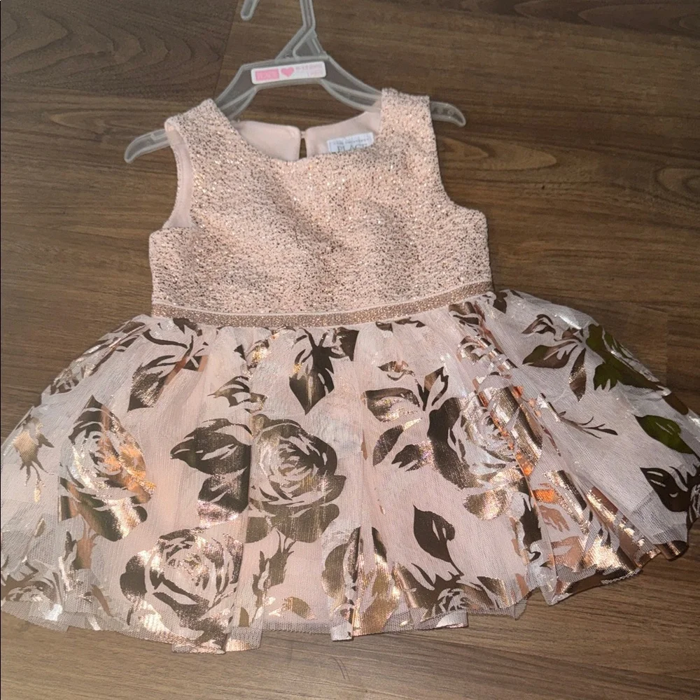 The Children's Place Shimmering Pink and Gold Floral Dress - Picture 1 of 5